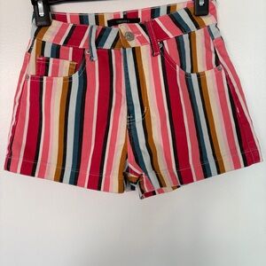 NWT Forever 21 Women's Sz S Striped Multicolor Denim Shorts Pink/Black/Multi